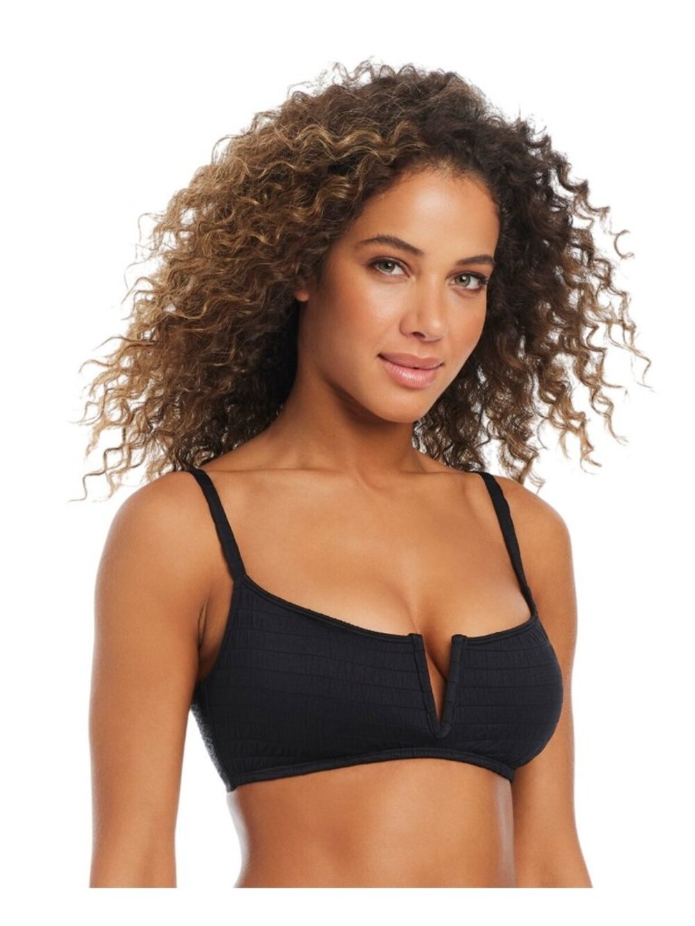 NWT Bar III Womens Pucker Up V Wire Bikini Swim Top MBPU25151 Black L
